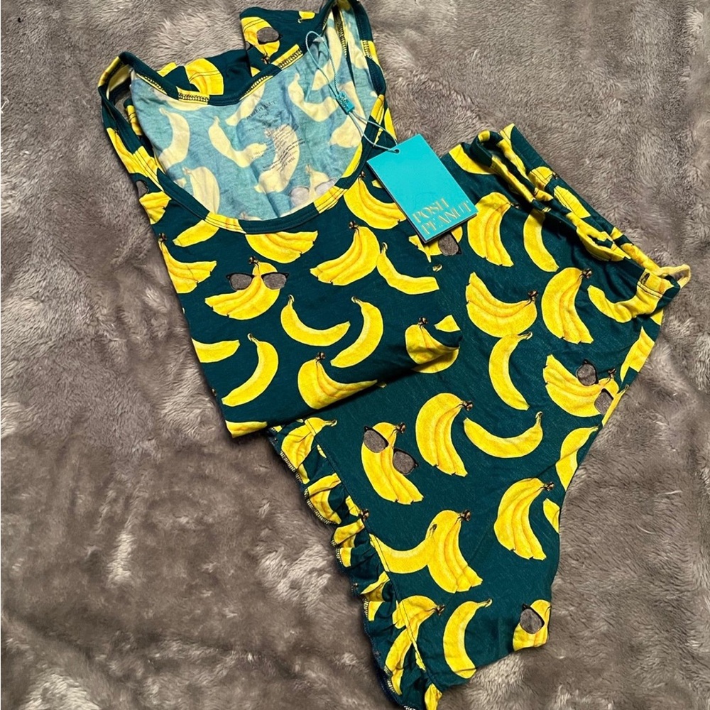 Posh Peanut Banana Print Pajama Set - Yellow and Green